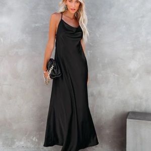 Vici Love Letter Satin Cowl Neck Maxi Dress - Black